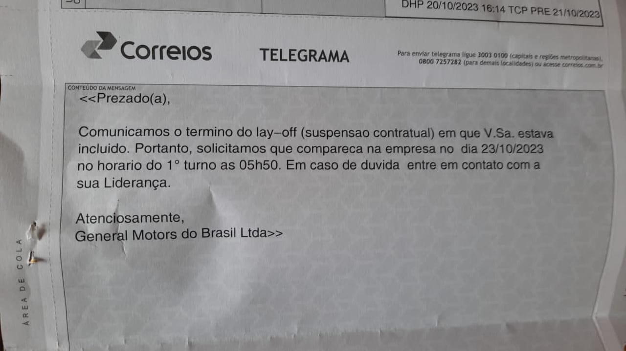 GM demite funcionários por telegrama em três fábricas de SP